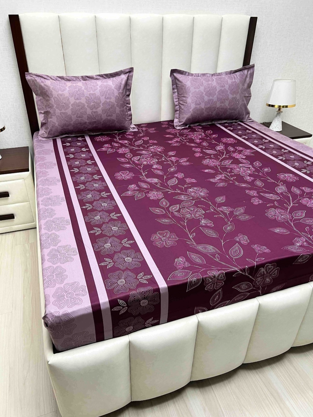 

Pure Decor Velar Sib Purple Floral Printed Cotton 380 TC King Bedsheet Set 2.74 x 2.74 m