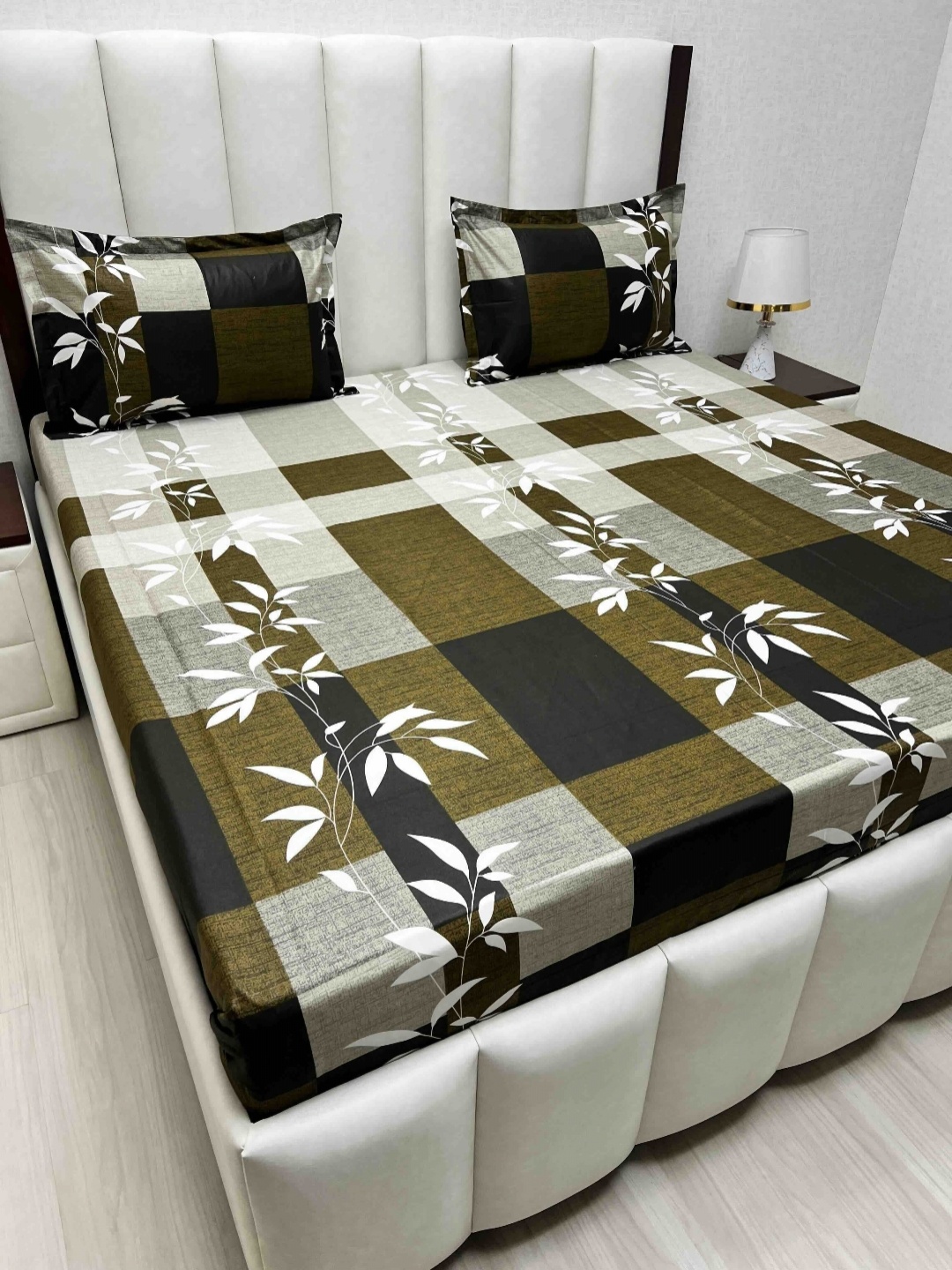 Pure Decor Velar Sib Green Floral Printed Cotton 380 TC King Bedsheet Set 2.74 x 2.74 m