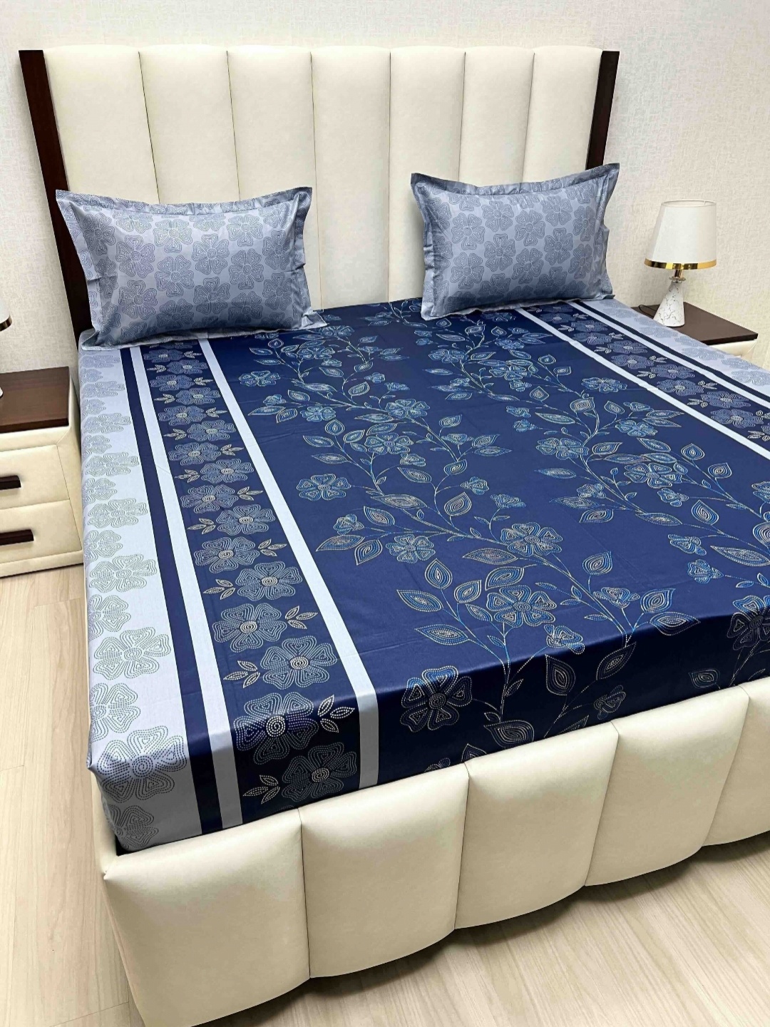 

Pure Decor Velar Sib Blue Floral Printed Cotton 380 TC King Bedsheet Set 2.74 x 2.74 m