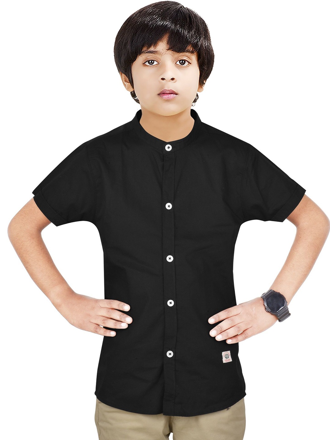 

MADE IN THE SHADE Boys Spread Collar Solid Cotton Casual Shirt, Black