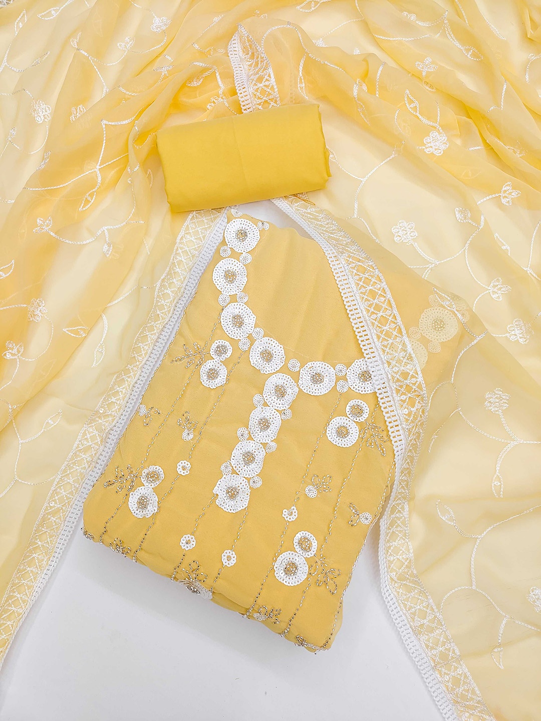 

Panzora Floral Embroidered Sequinned Unstitched Dress Material, Yellow