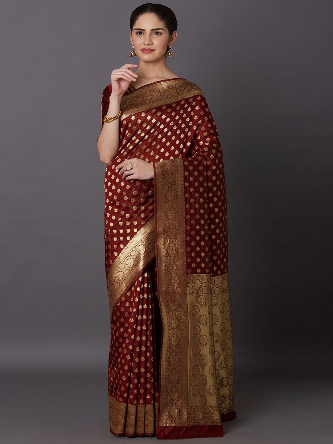 

DIKONA DESIGNER Woven Design Zari Pure Silk Kanjeevaram Saree, Maroon