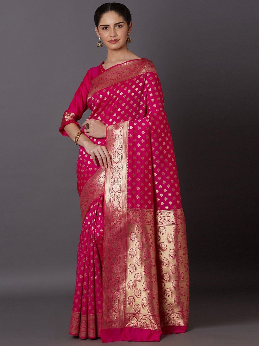 

DIKONA DESIGNER Woven Design Zari Pure Silk Kanjeevaram Saree, Pink