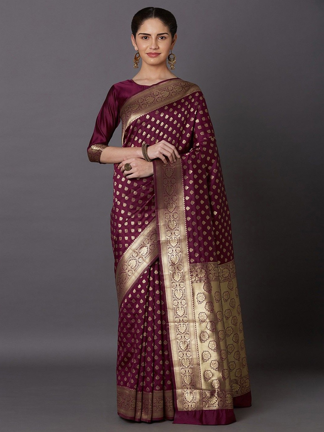 

DIKONA DESIGNER Woven Design Zari Pure Silk Kanjeevaram Saree, Purple