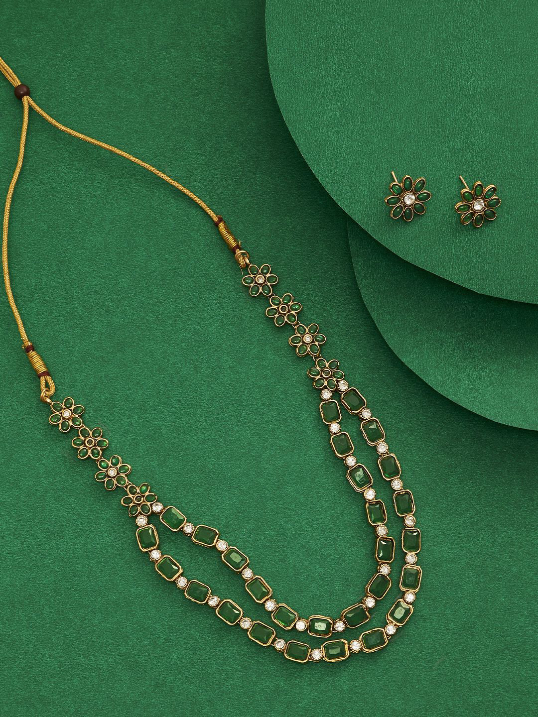 

TEEJH Gold-Plated Artificial Stone Studded Jewellery Set