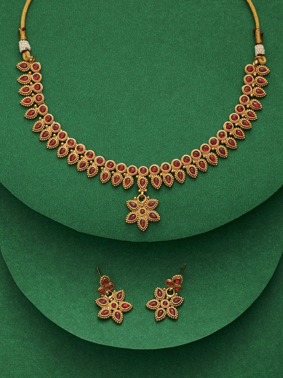 

TEEJH Jivika Gold Plated Ruby Studded Jewellery Set