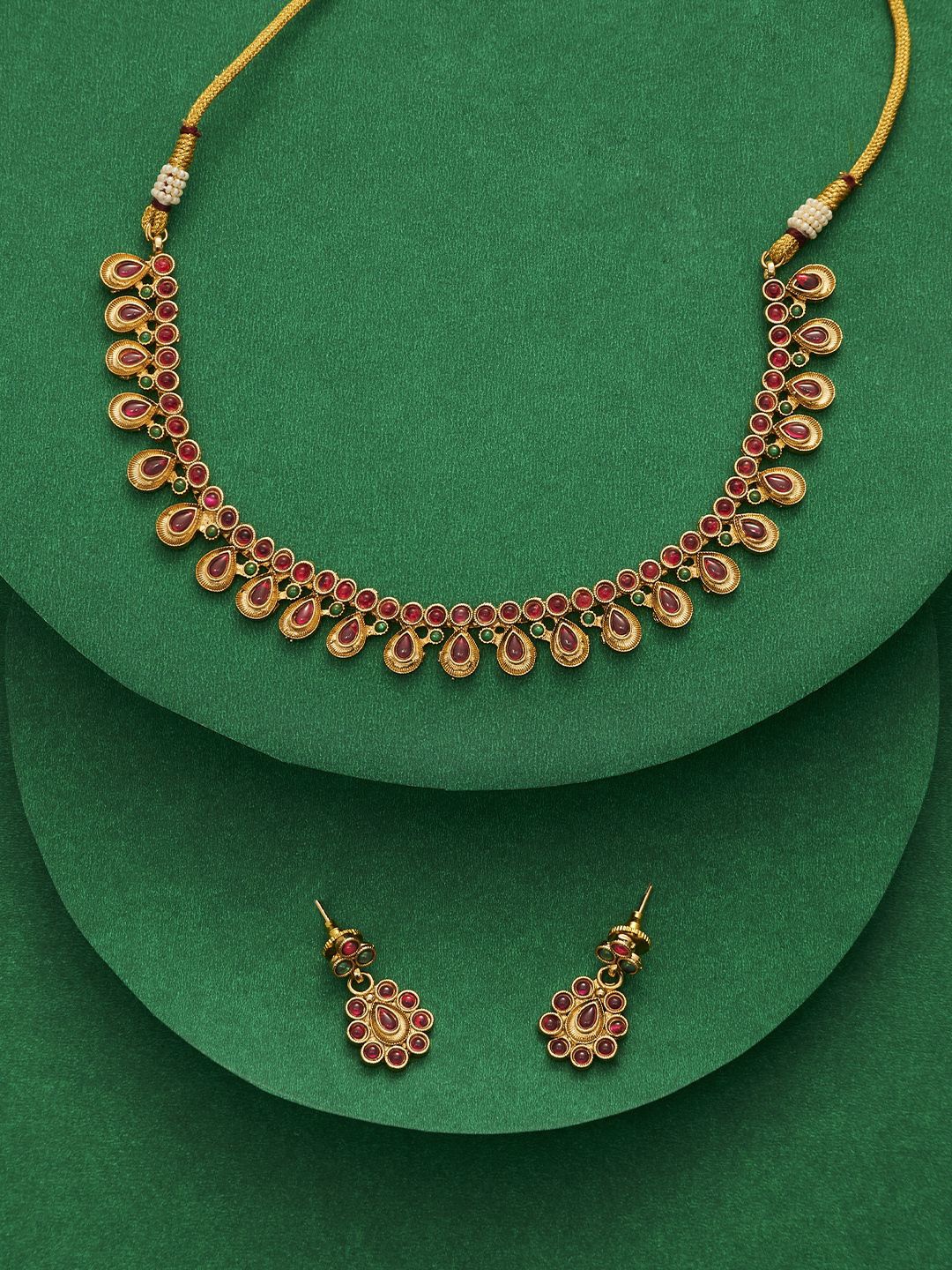 

TEEJH Aishani Gold Plated Ruby Studded Jewellery Set