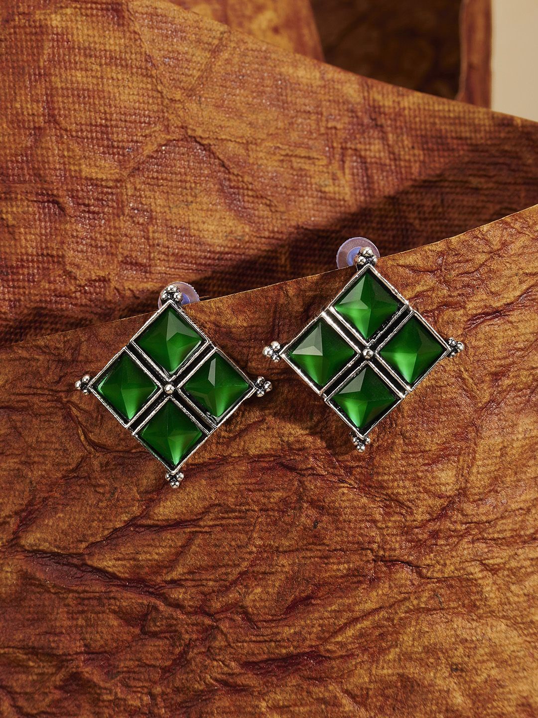 

TEEJH Dhamini Silver-Plated Diamond Shaped Oxidised Studs