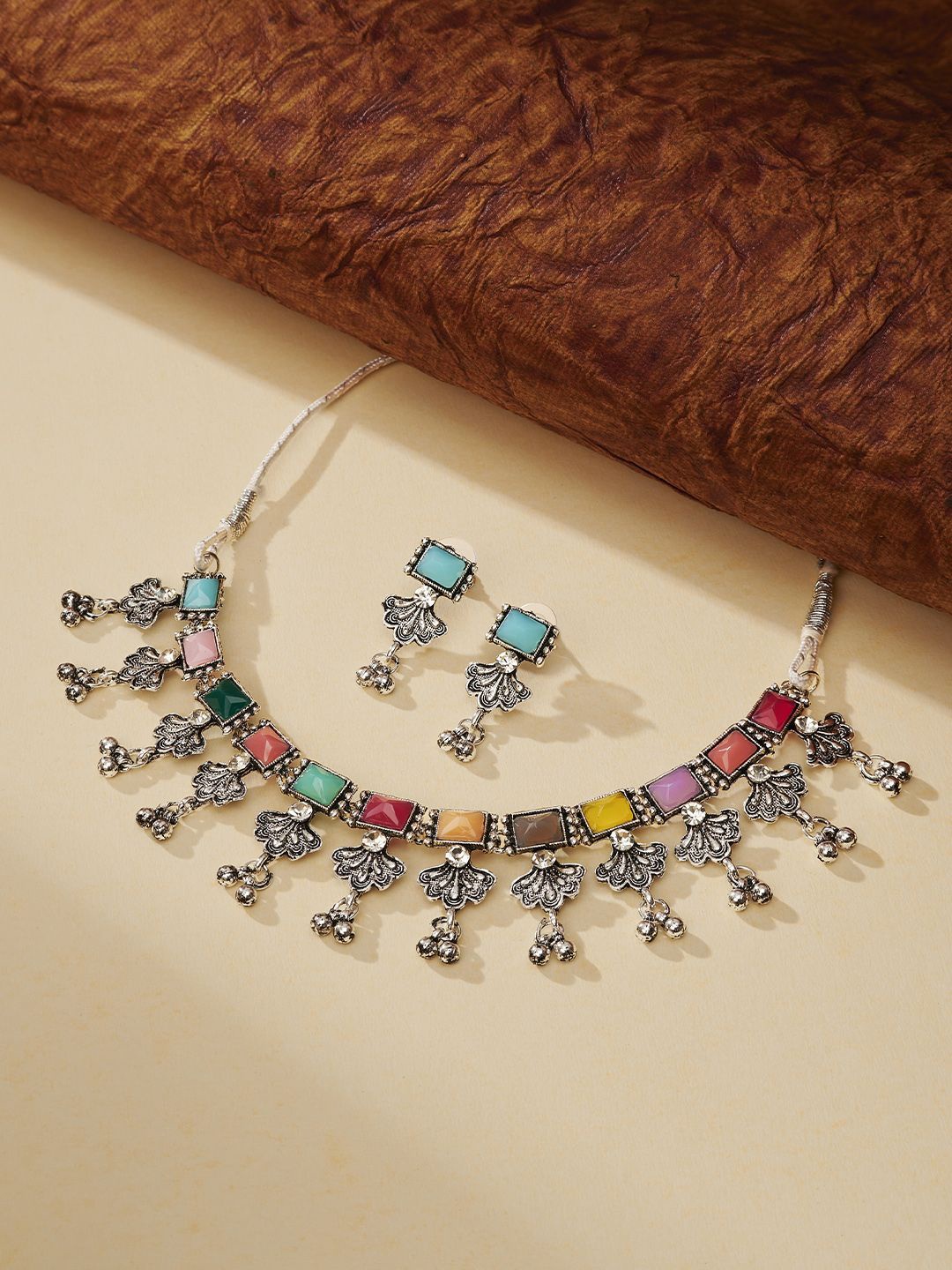 

TEEJH Nagada Sang Dhol Women Silver Plated Jewellery Set