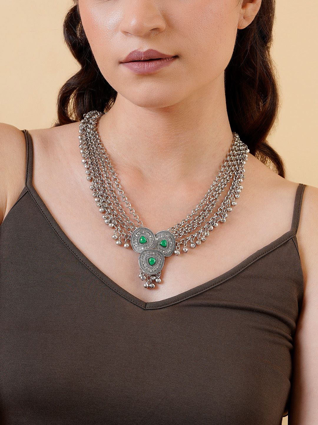 

TEEJH Suhasi Silver-Plated Oxidised Necklace