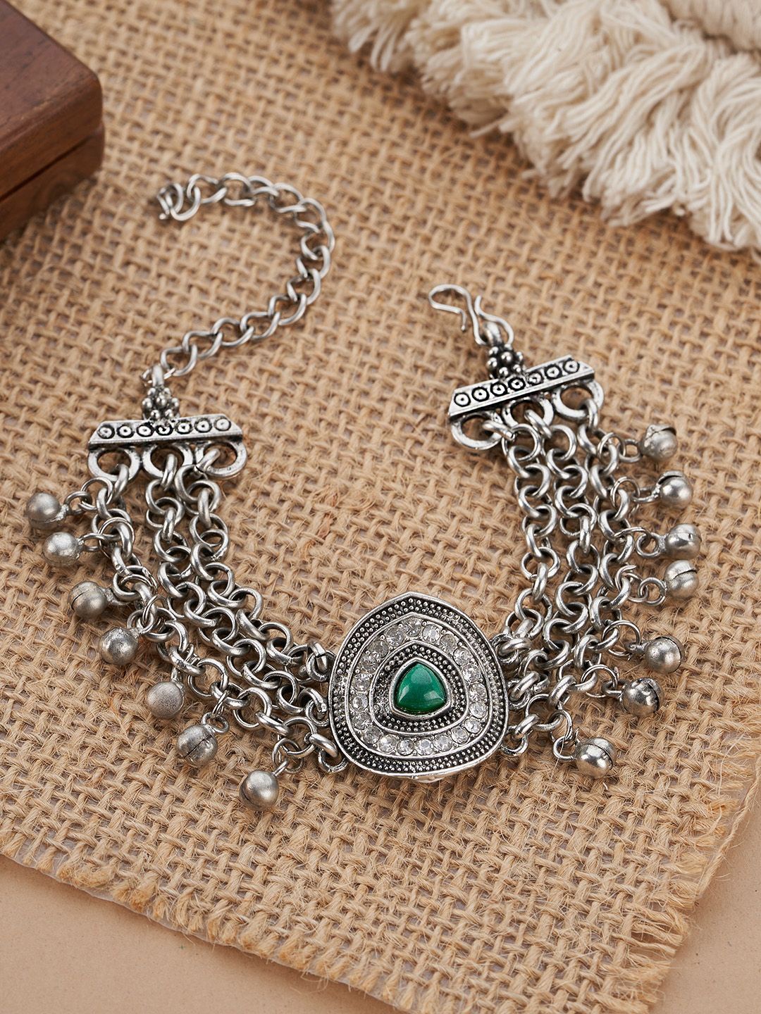 

TEEJH Saral Oxidised Silver-Plated Charm Bracelet