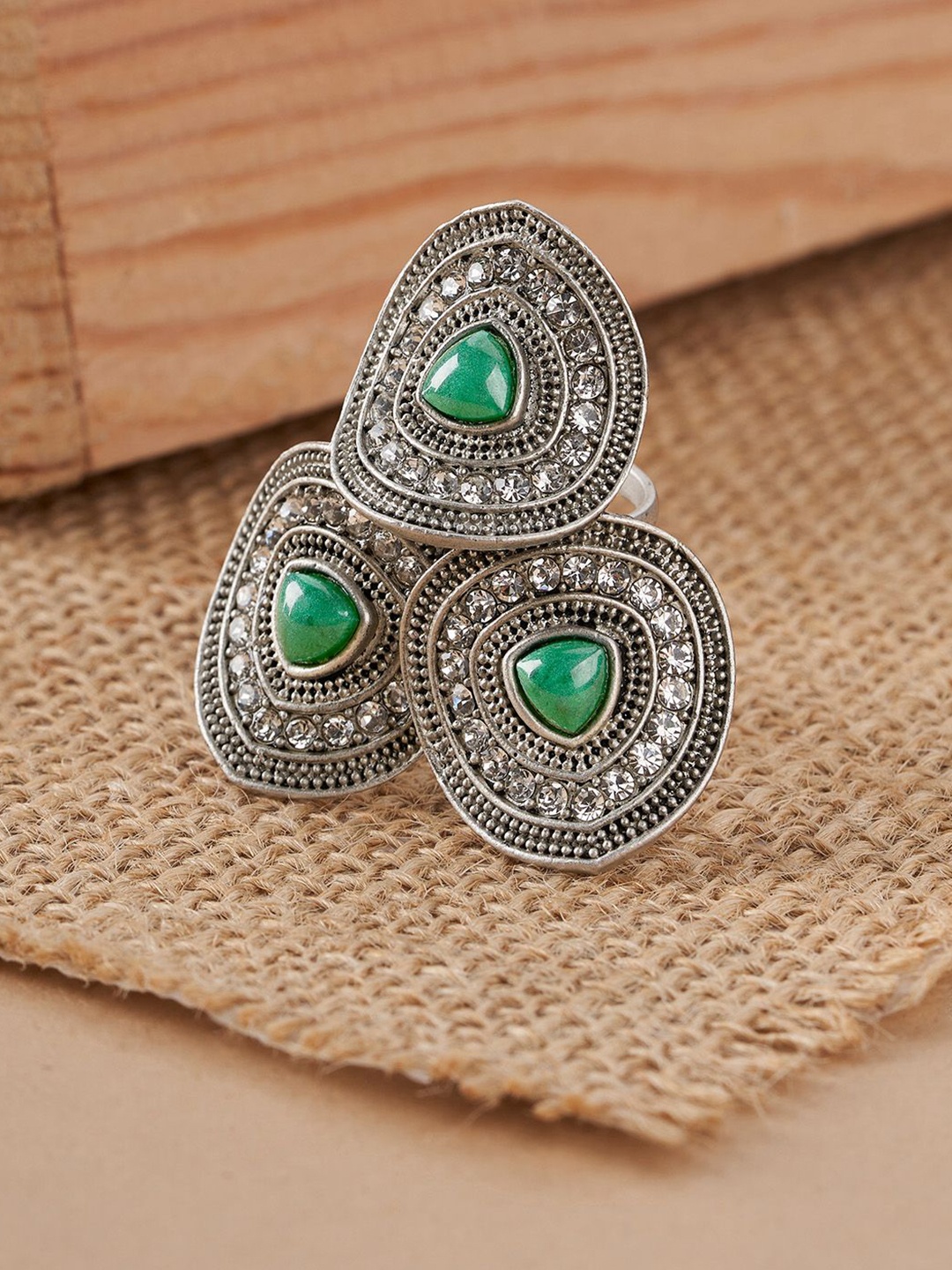 

TEEJH Suresha Silver Women Turquoise Blue Silver-Plated Gemstone Studded Ring
