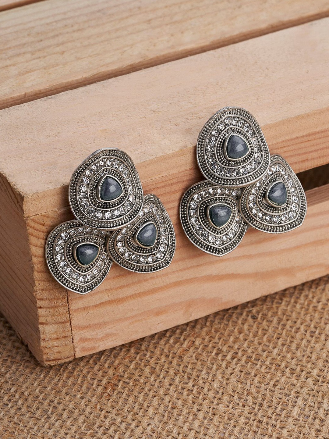 

TEEJH Eshita Silver-Plated Contemporary Oxidised Studs