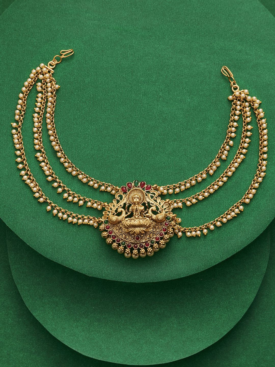 

TEEJH Women Bhumika Gold Finish Red & Green Juda Pin