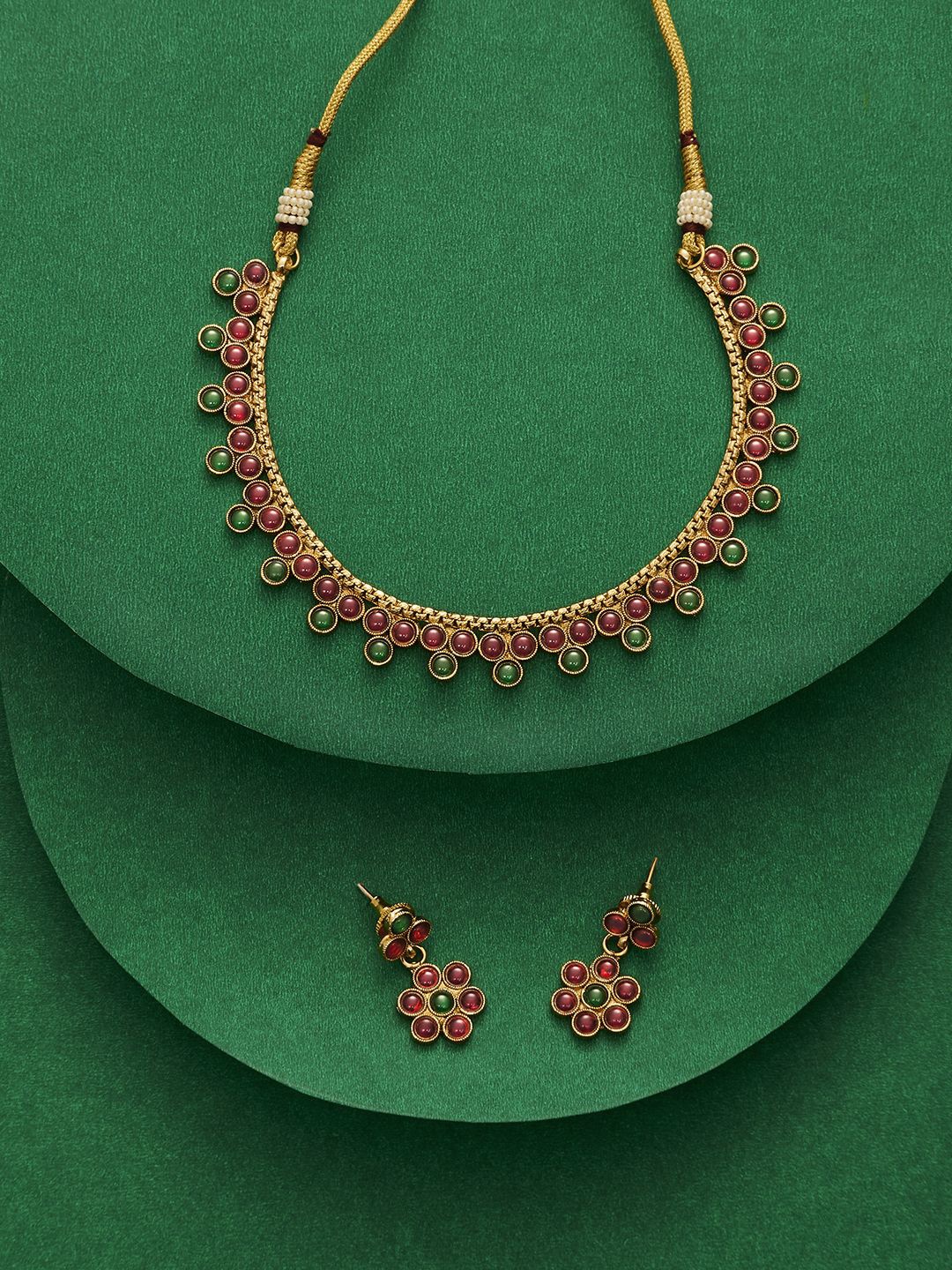 

TEEJH Women Gold-Plated Stone Studded Jewellery Set