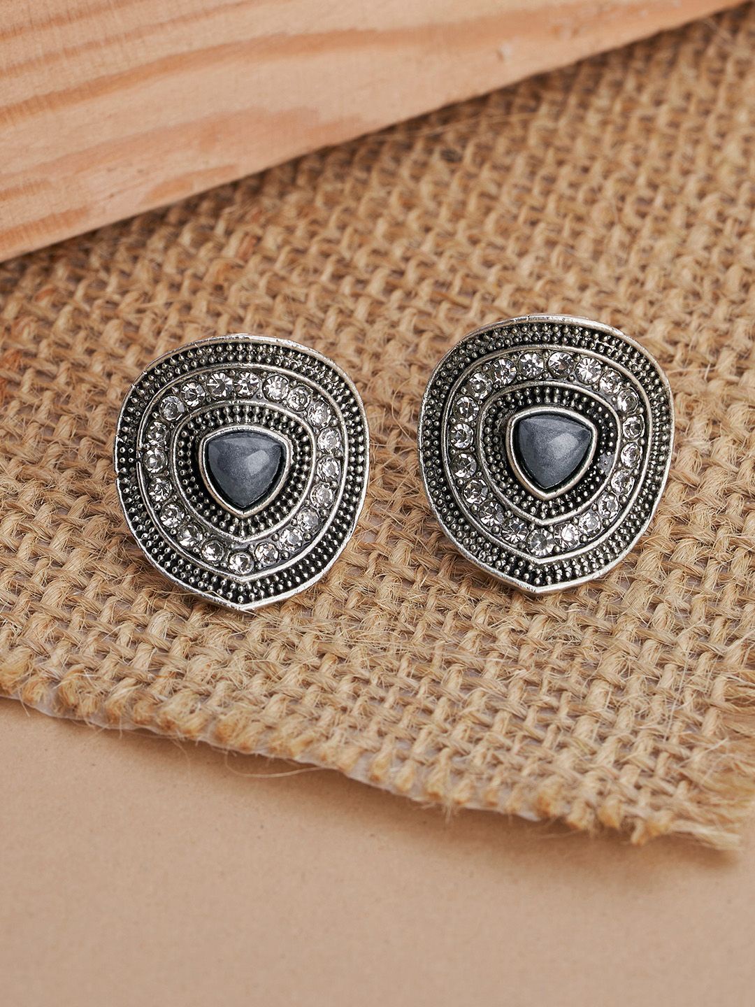 

TEEJH Bavinh Silver-Plated Contemporary Oxidised Studs