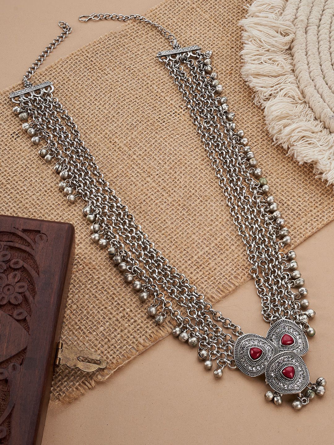 

TEEJH Yamuna Silver-Plated Oxidised Necklace