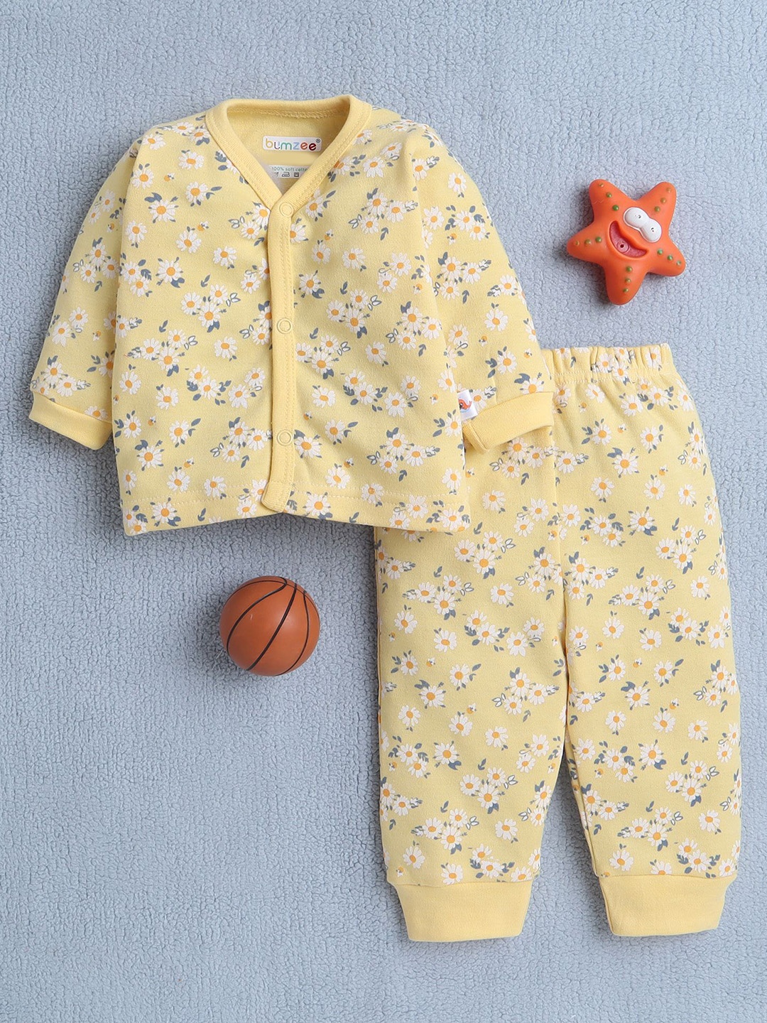 

BUMZEE Girls Floral Printed Pure Cotton Clothing Set, Yellow