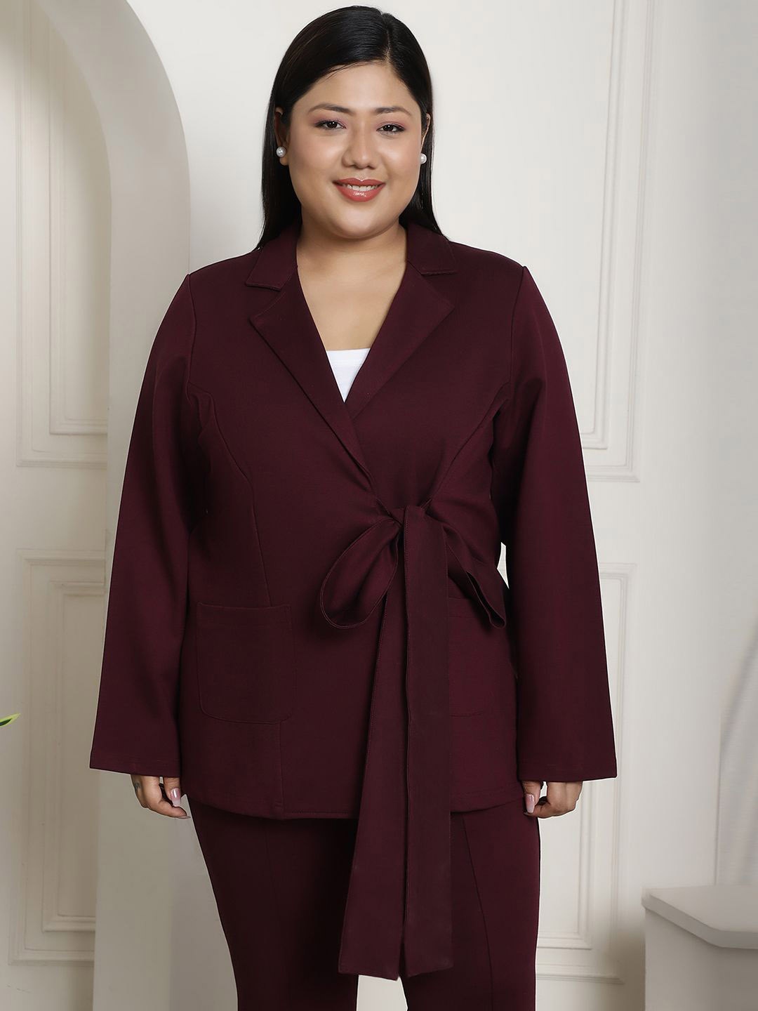 

theRebelinme Plus Size Single-Breasted Casual Blazer, Burgundy