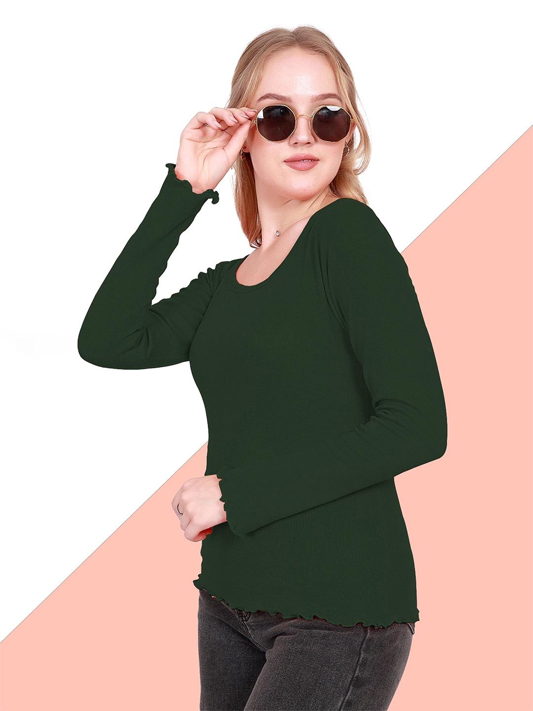 

BAESD Women Round Neck Fitted Top, Green
