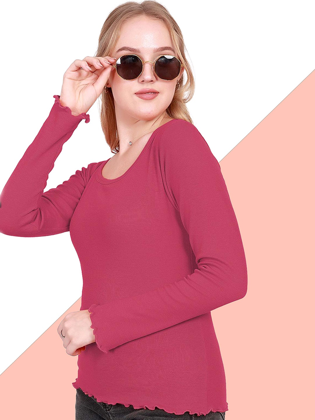 

BAESD Women Round Neck Fitted Top, Magenta