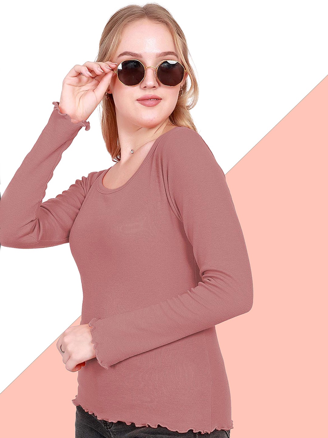 

BAESD Women Round Neck Fitted Top, Peach
