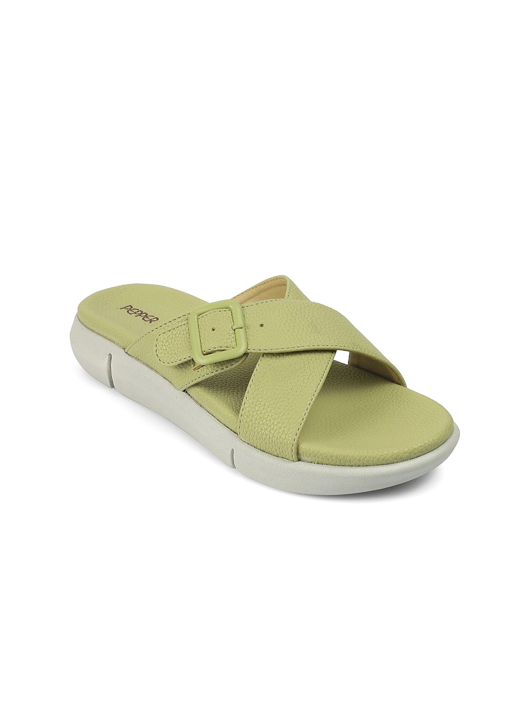 

PEPPER Women Open Toe Flats with Buckles, Green
