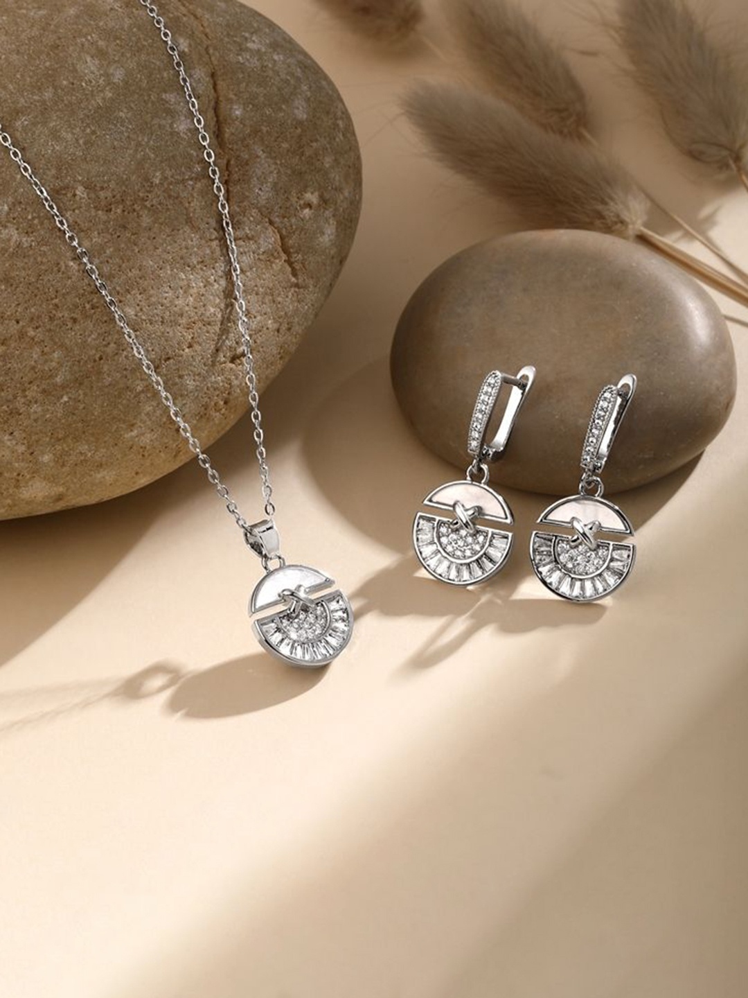 

Cierra Silver-Plated Cubic Zirconia Stone-Studded Jewellery Set