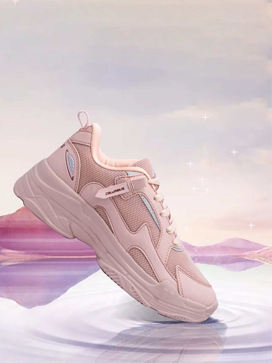 

Columbus Women Colourblocked Lace-Up Sneakers, Peach