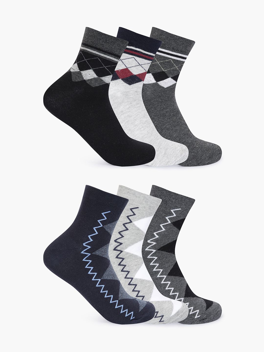 

Mast & Harbour Unisex Pack Of 6 Patterned Above Ankle Socks, Black