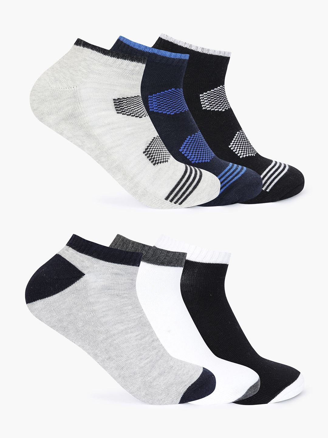 

Mast & Harbour Unisex Pack Of 6 Patterned Ankle-Length Socks, Black