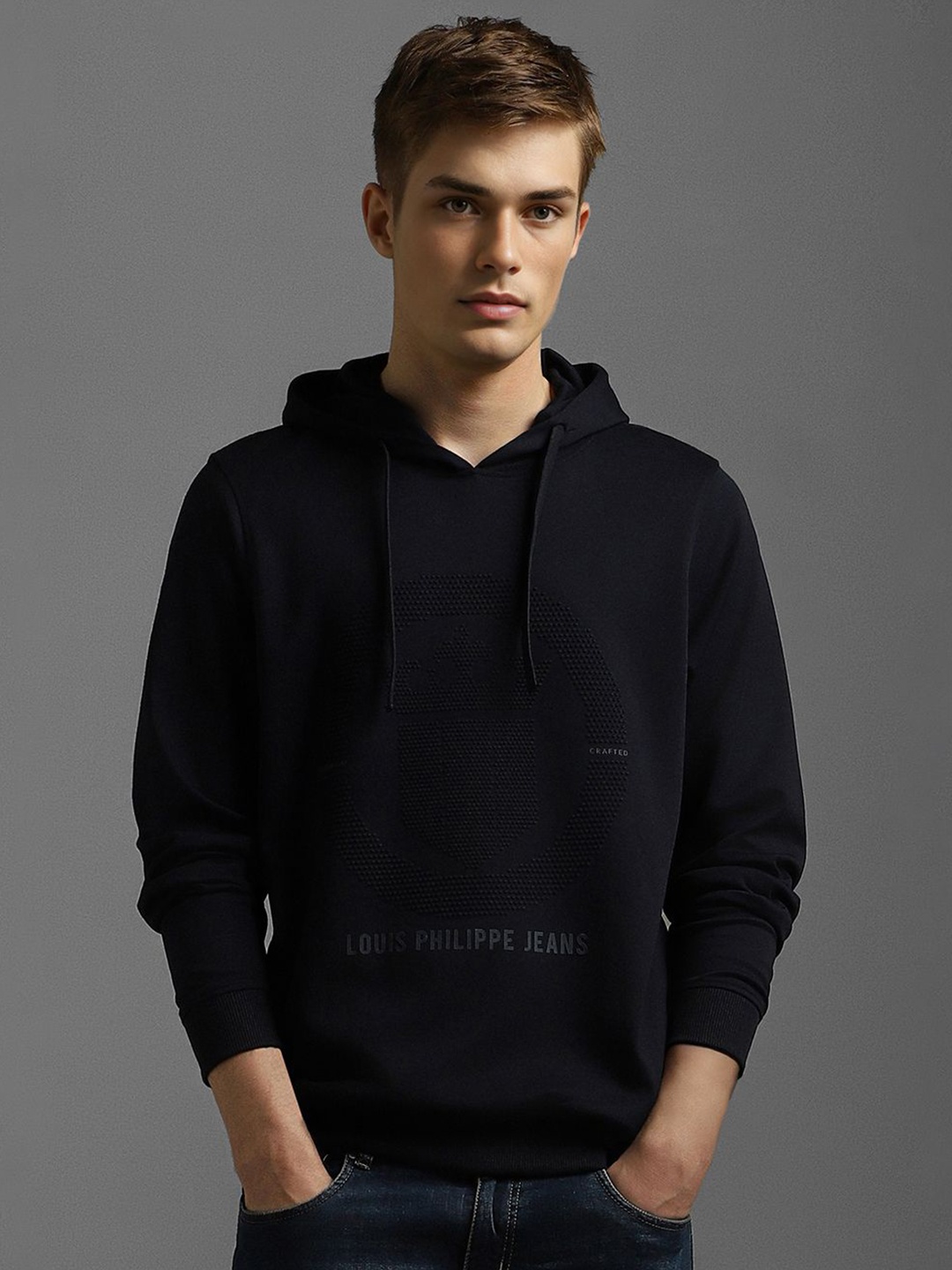 

Louis Philippe Jeans Men Cotton Hooded Sweatshirt, Black