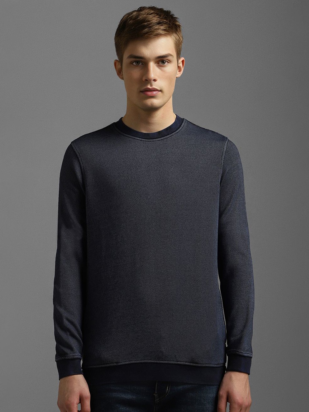 

Louis Philippe Jeans Men Cotton Round Neck Sweatshirt, Navy blue