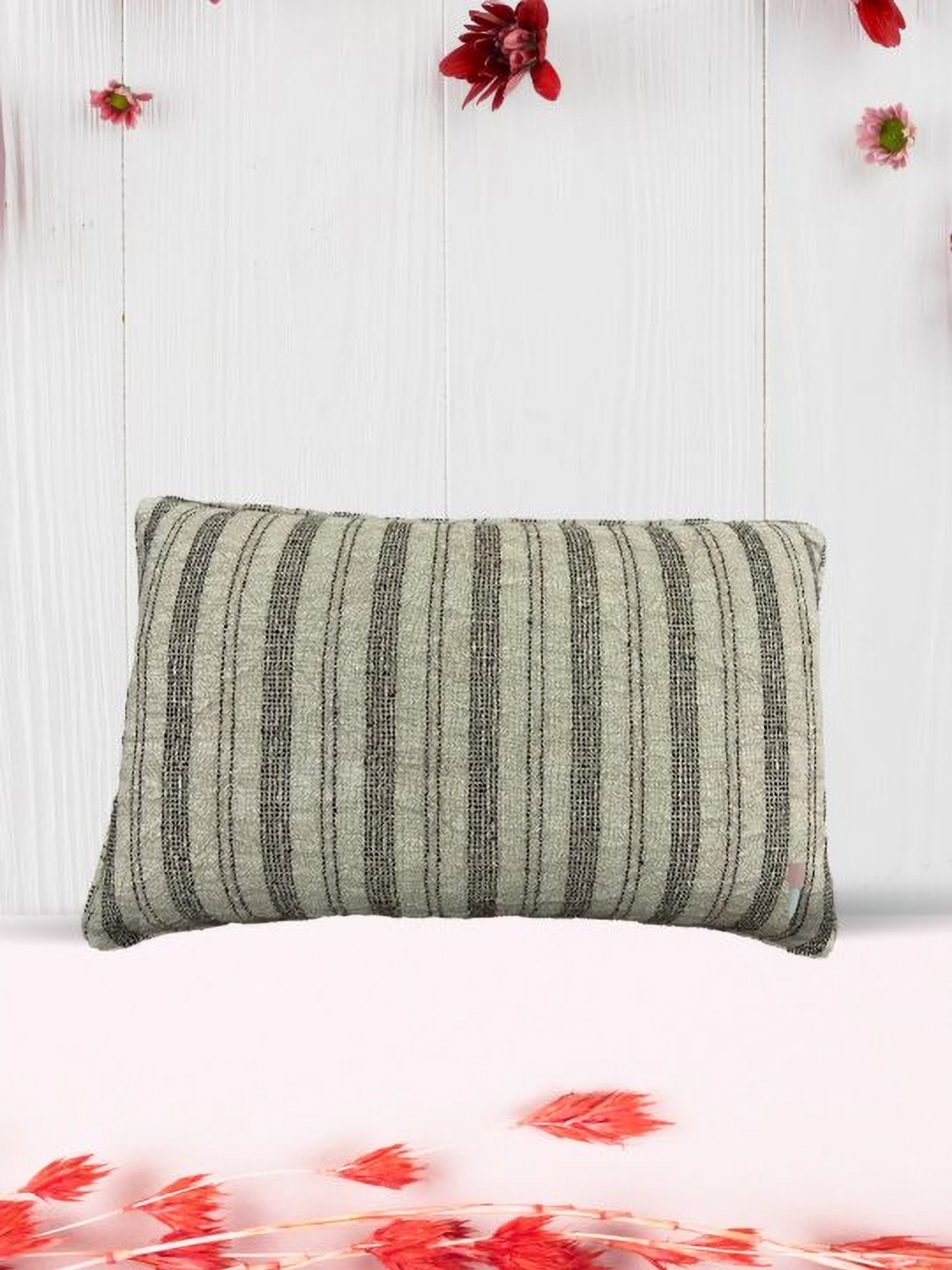 

SAJAVAT Beige & Black Striped Pure Cotton Rectangle Pillow Cover