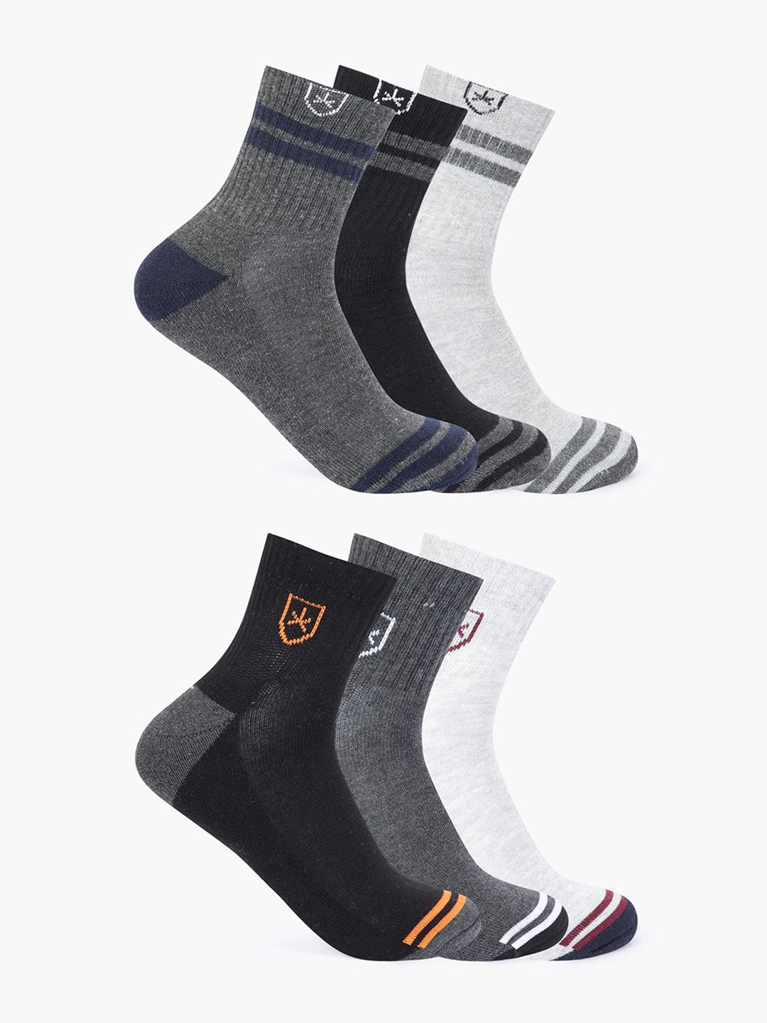 

The Roadster Lifestyle Co Unisex Pack Of 6 Patterned Cotton Ankle Length Socks, Grey