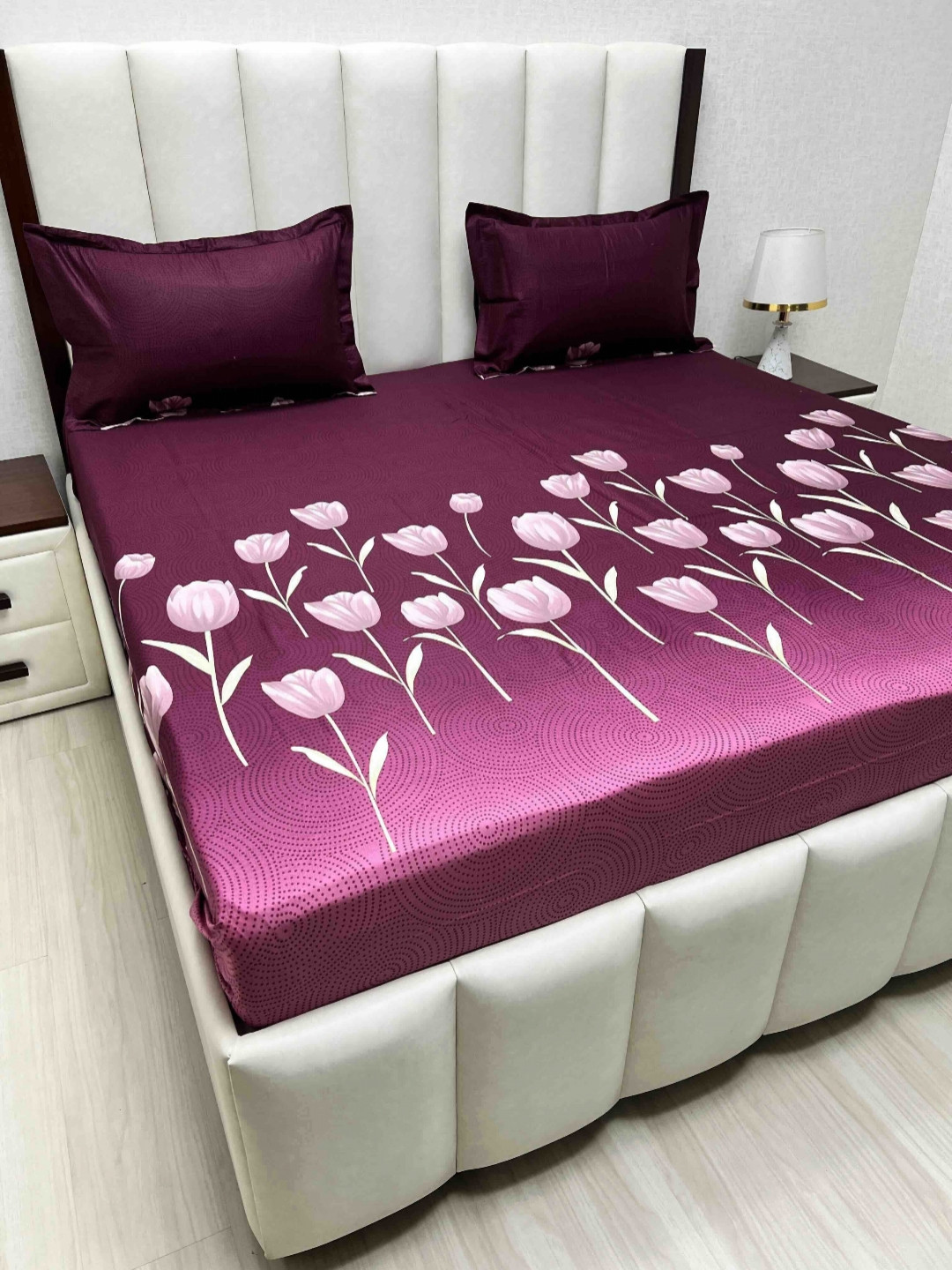 

Pure Decor Velar Sib Purple Printed Pure Cotton 260 TC King Bedsheet Set 2.74 x 2.74 m