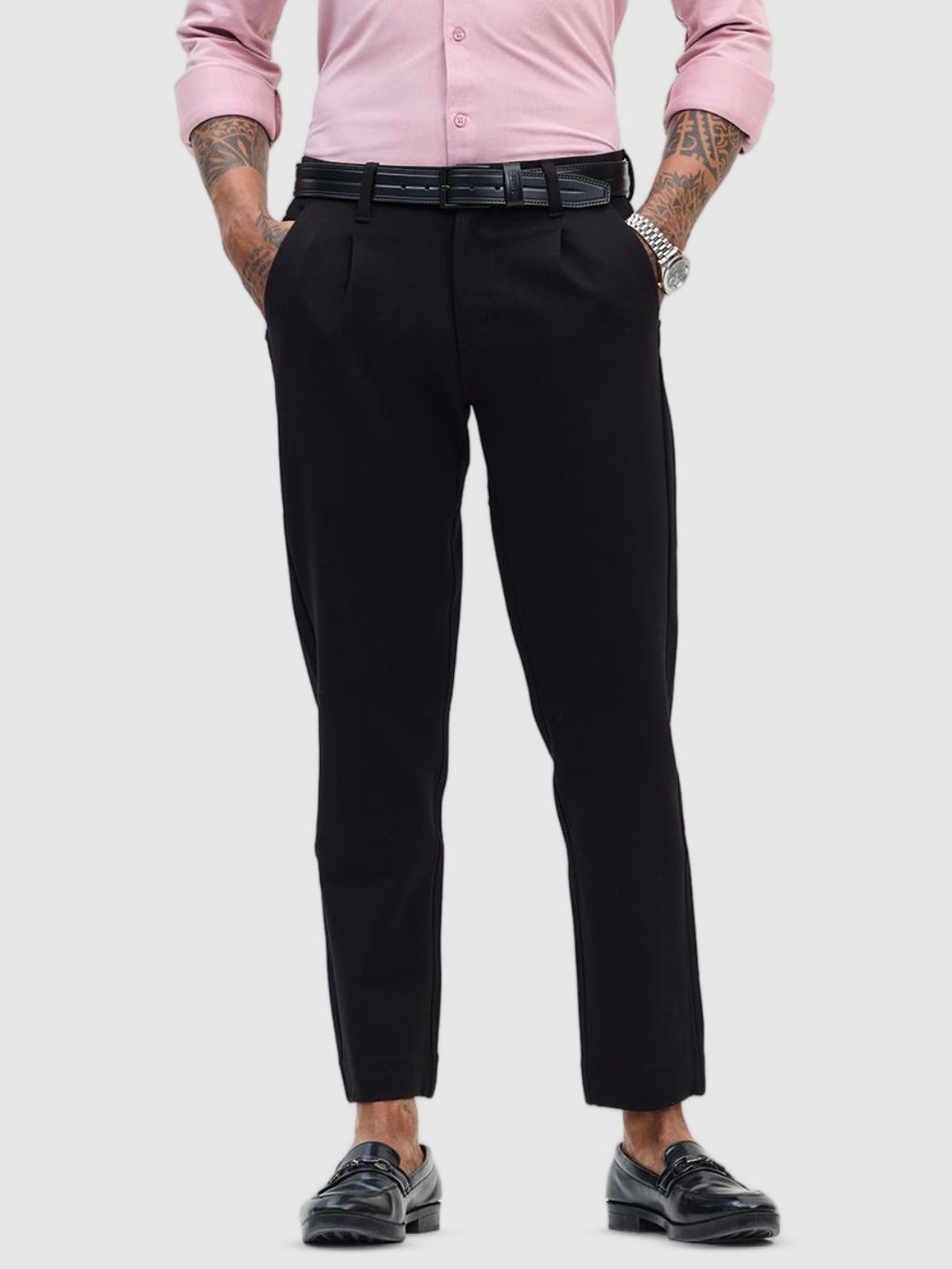 

Snitch Men Black Plain Slim Fit Trousers