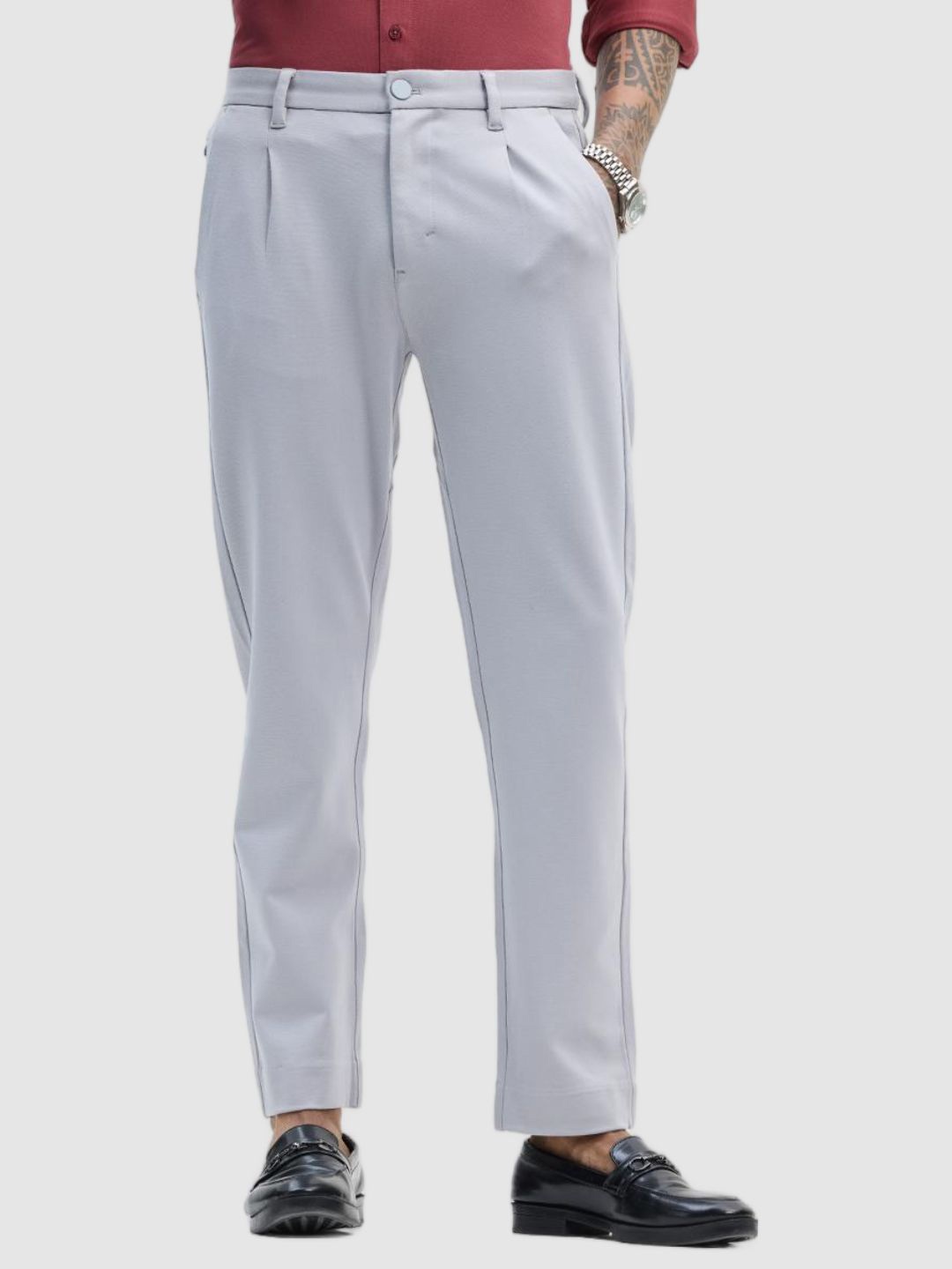 

Snitch Men Light Grey Plain Slim Fit Trousers