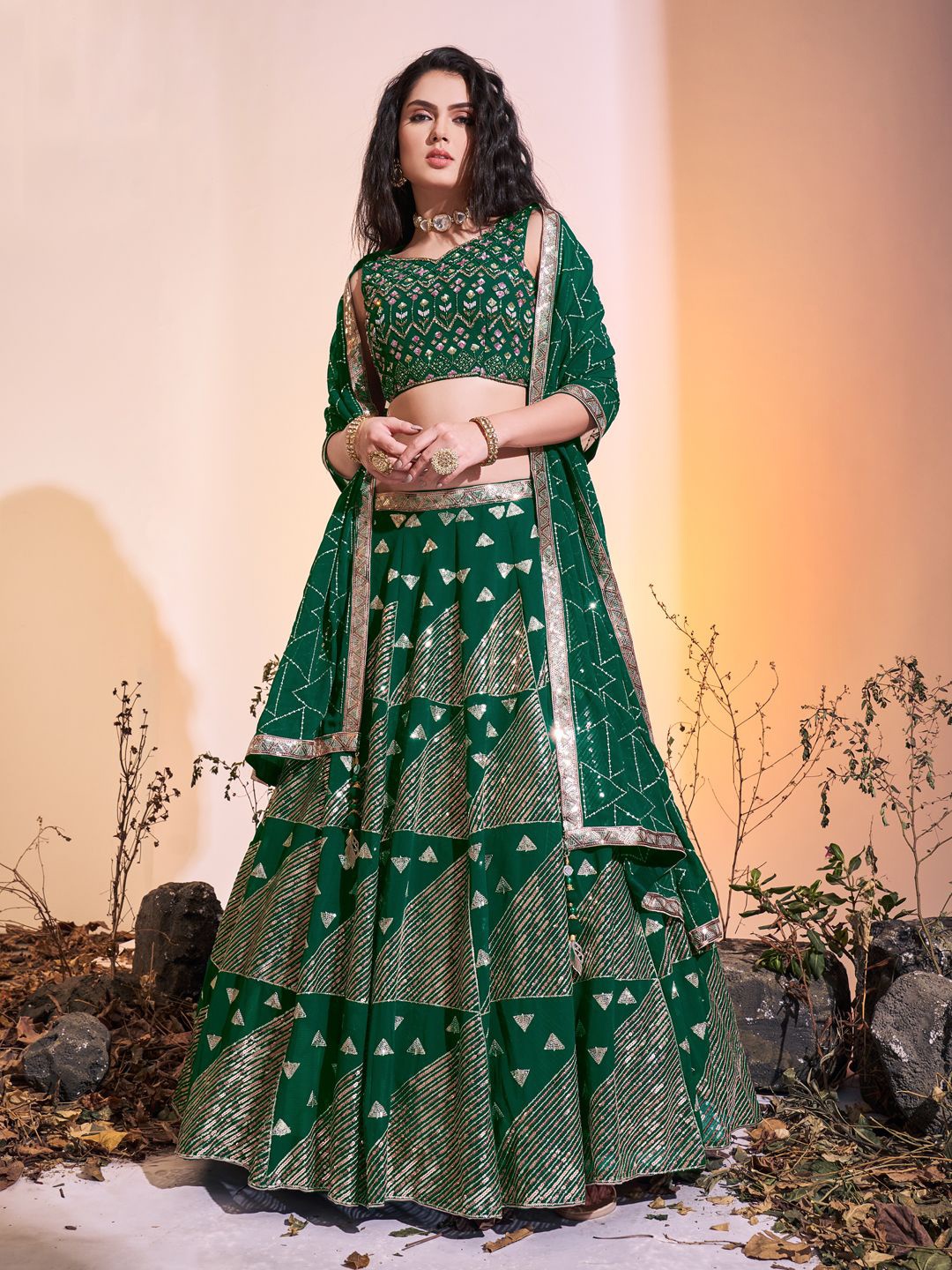 

Fusionic Embroidered Zardozi Ready to Wear Lehenga & Blouse With Dupatta, White