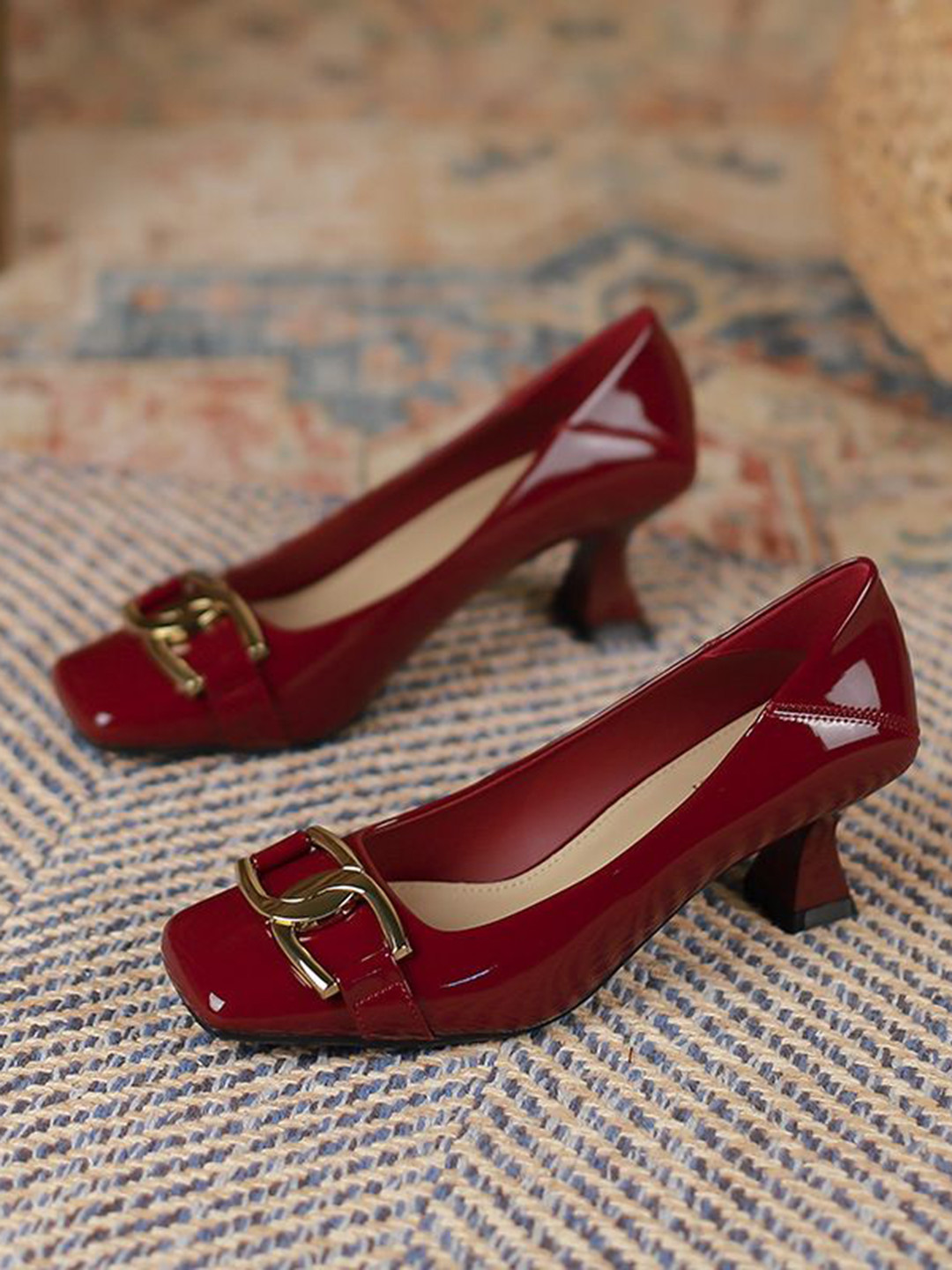 

Ozzaro Women Block Heel Pumps, Red
