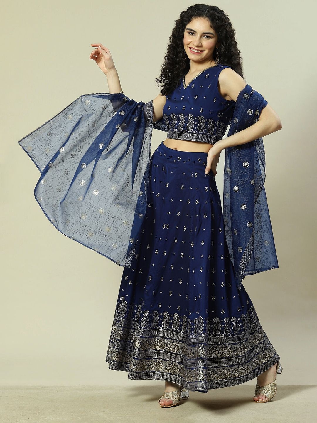 

Rangriti Printed Ready to Wear Lehenga & Blouse With Dupatta, Blue