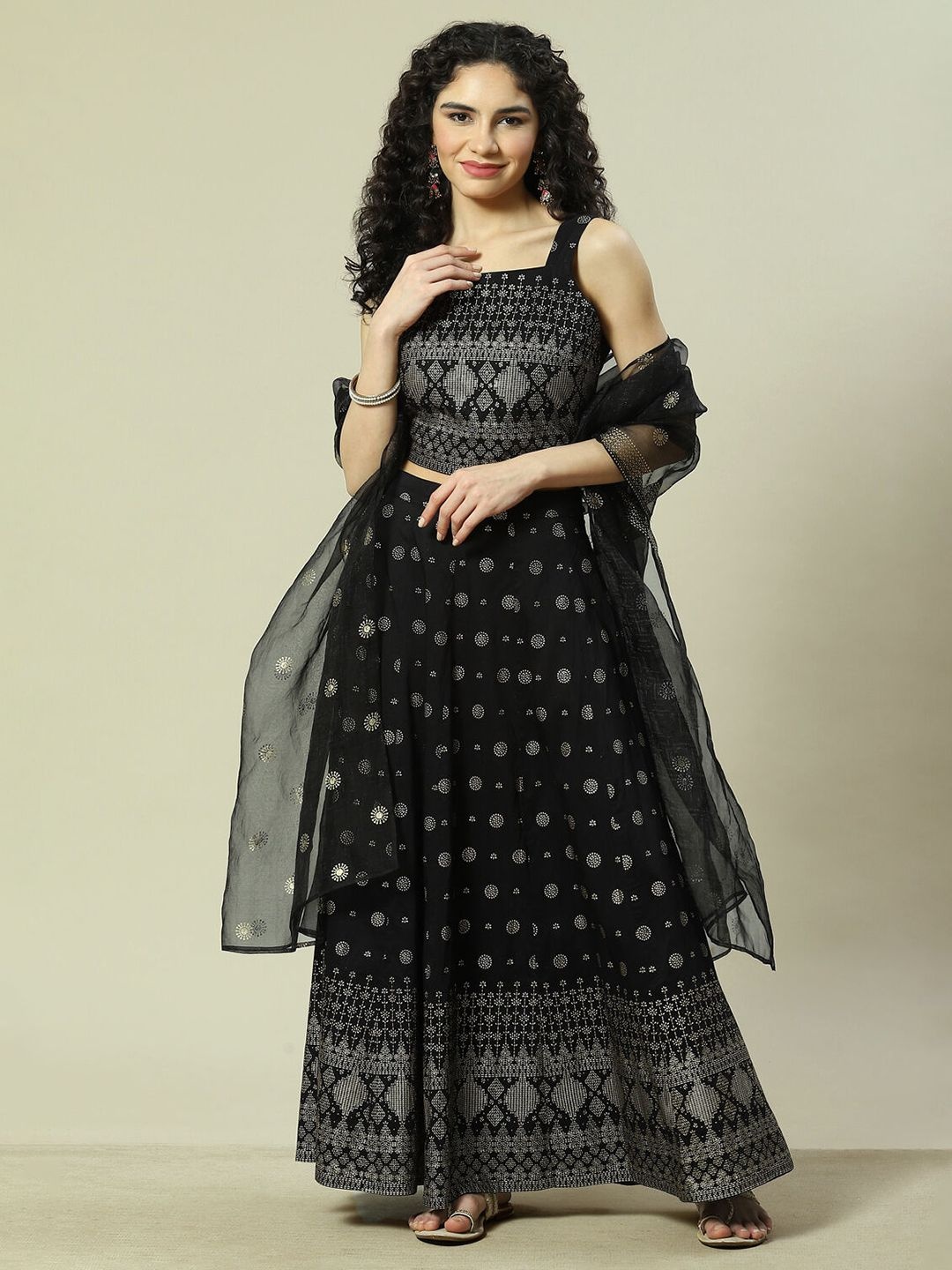 

Rangriti Printed Ready to Wear Lehenga & Blouse With Dupatta, Black