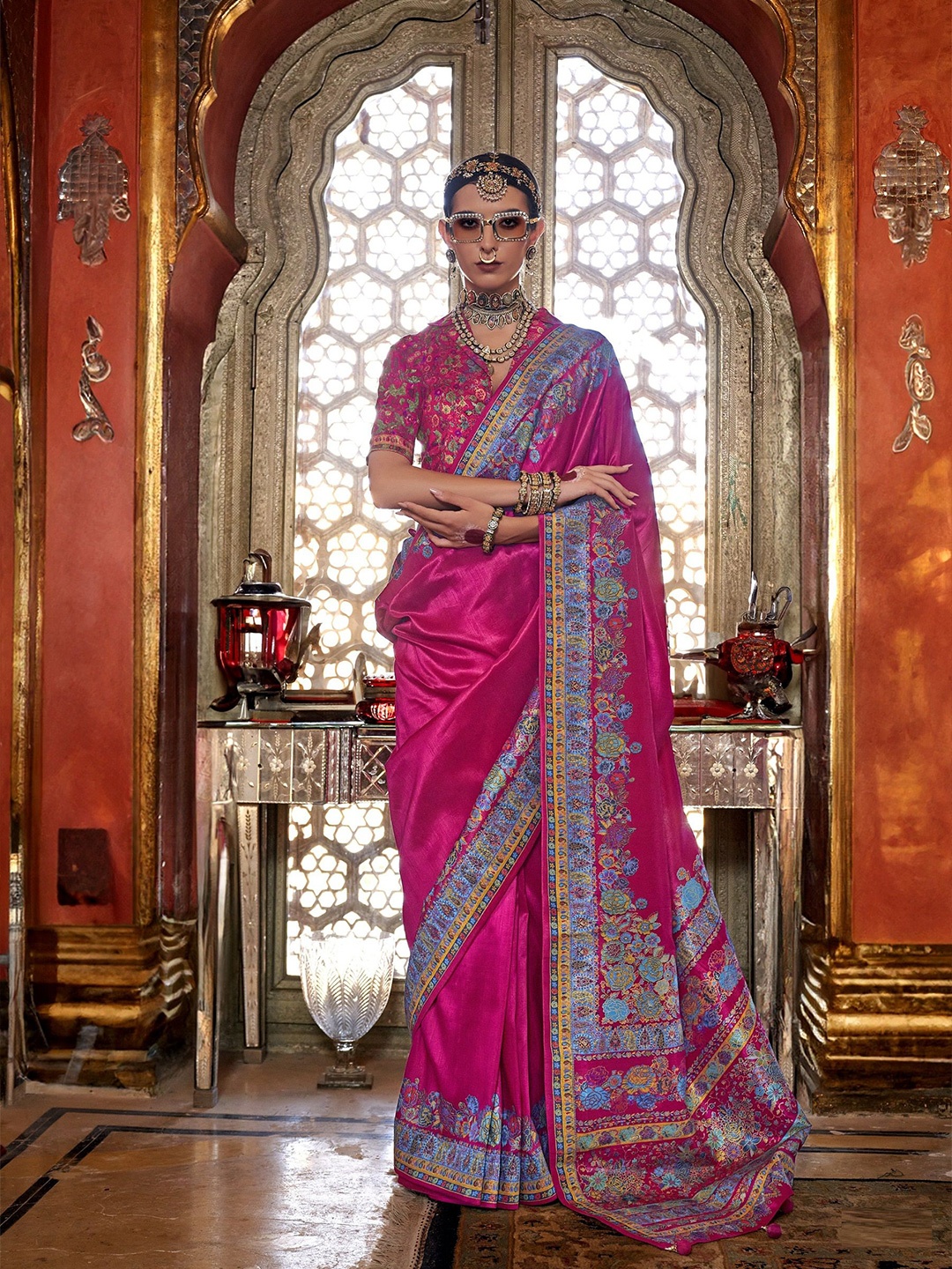 

MAHALASA Ethnic Motifs Kanjeevaram Saree, Pink