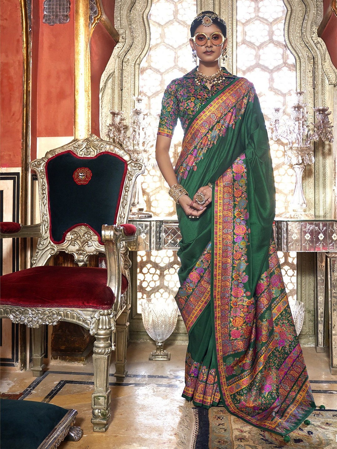 

MAHALASA Ethnic Motif Kanchipuram Saree, Green
