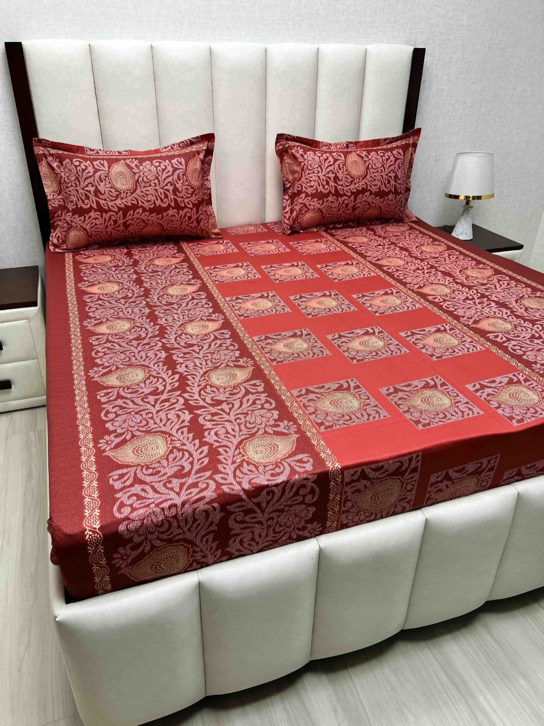 Pure Decor Velar Sib Red Printed Pure Cotton 260 TC King Bedsheet Set 2.74 x 2.74 m