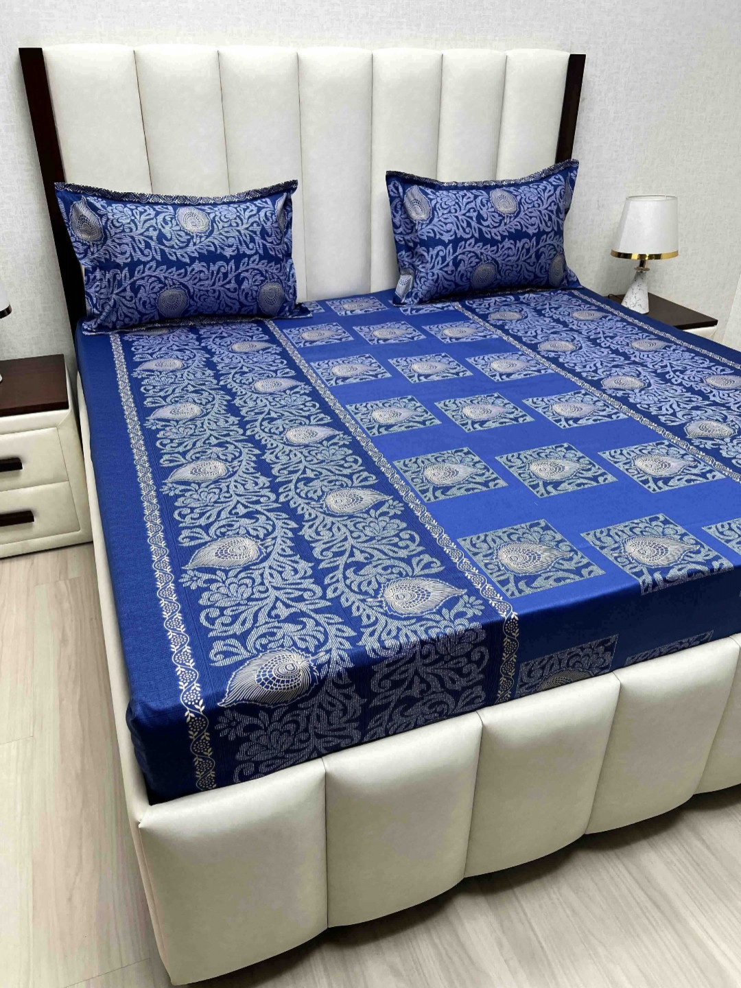 

Pure Decor Velar sib Blue & White Ethnic Pure Cotton 250 TC King Bedsheet Set-2.74mx2.74m