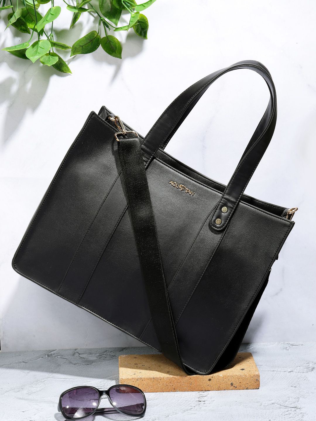 

AQUATAN Women PU Laptop Bag, Black