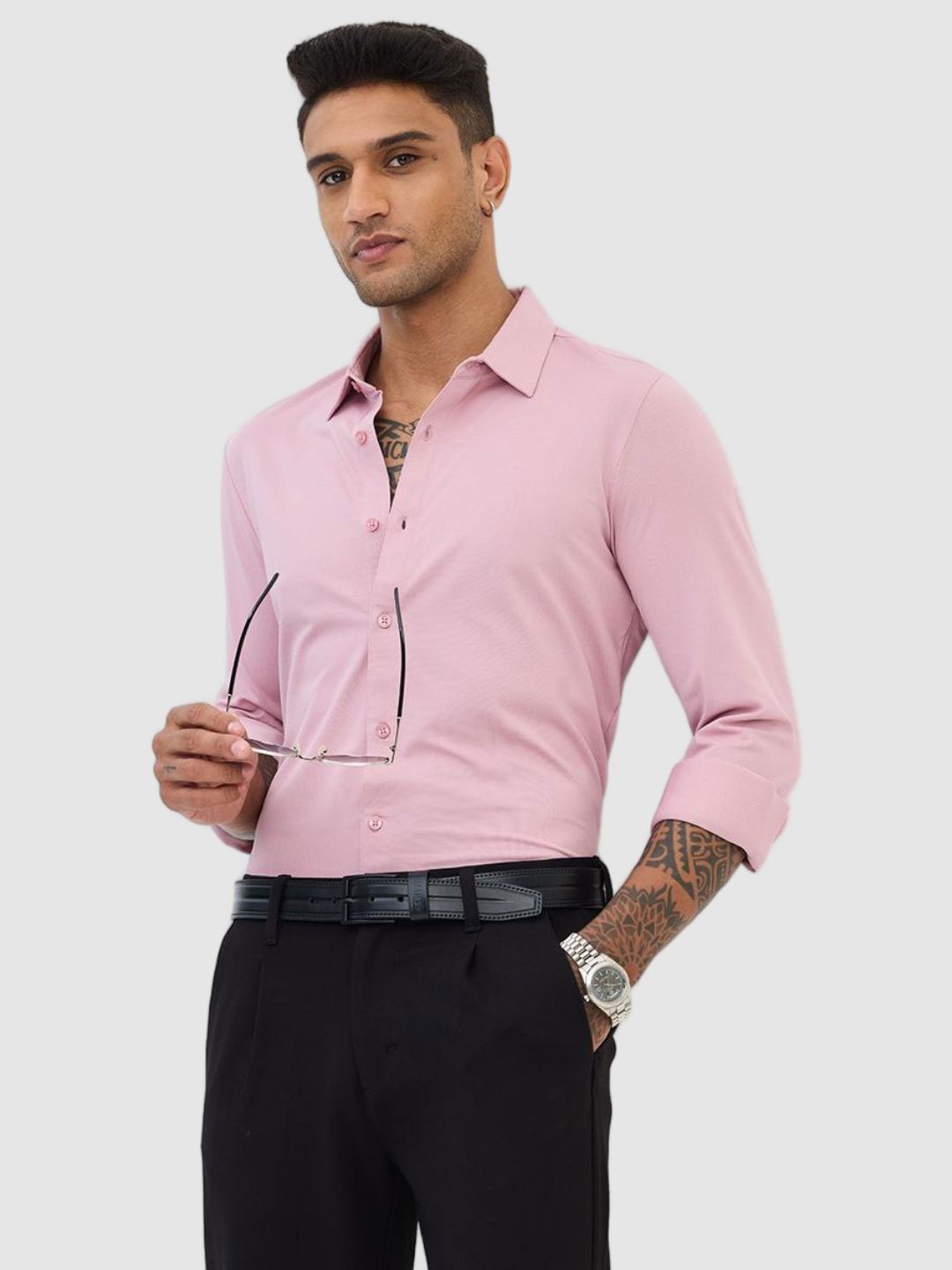 

Snitch Men Smart Slim Fit Spread Collar Solid Cotton Formal Shirt, Pink