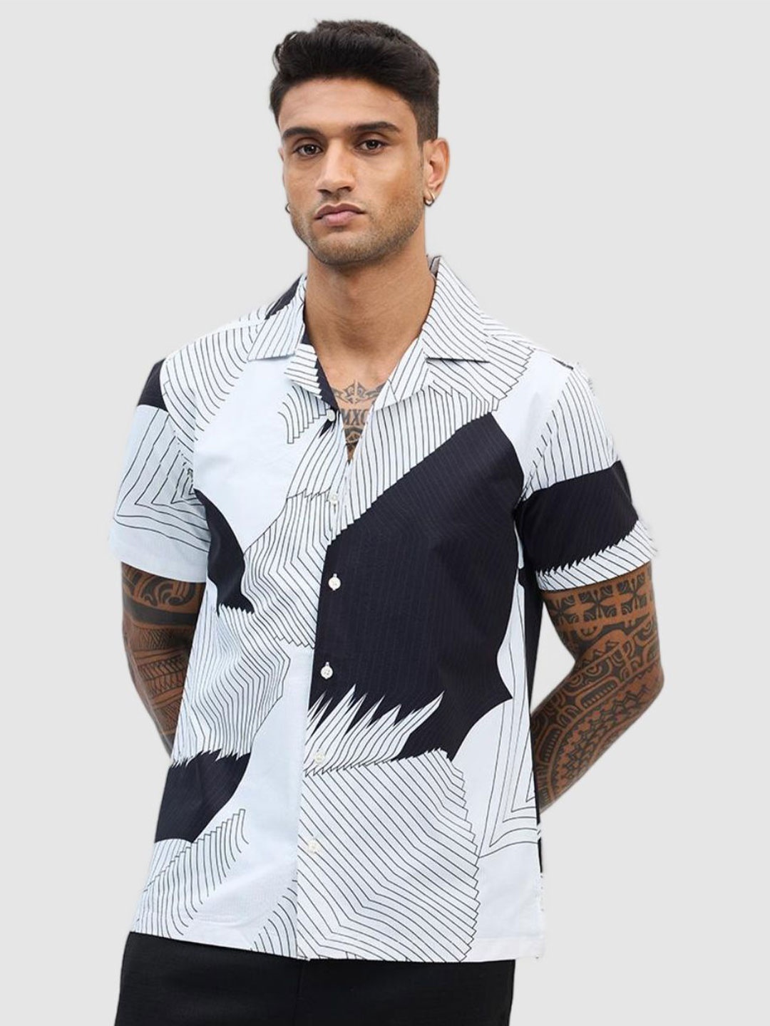 

Snitch Men Relaxed Boxy Opaque Printed Casual Shirt, White