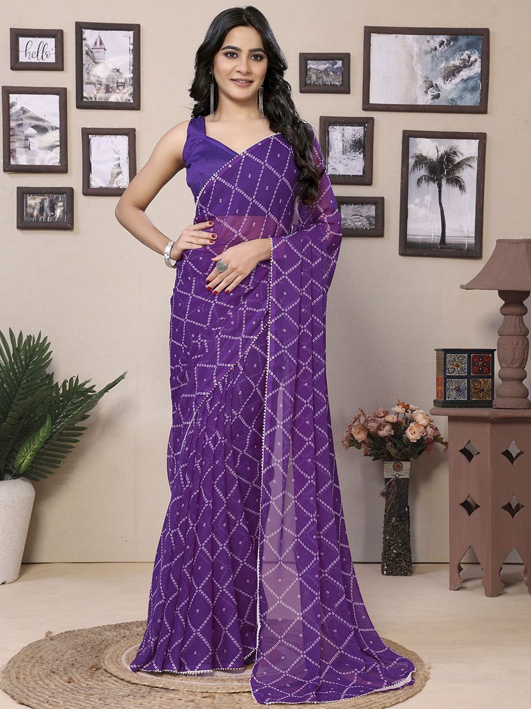 

Panzora Bandhani Printed Ready to Wear Saree, Purple